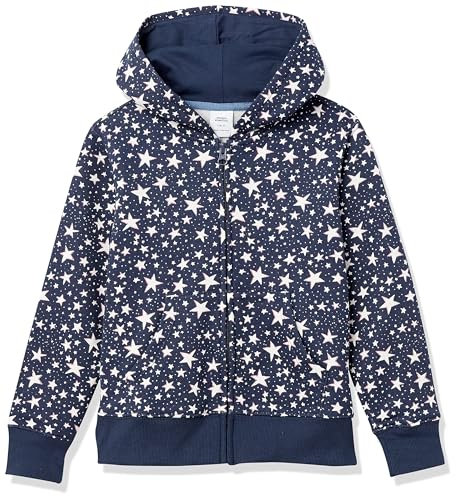 Amazon Essentials Girls' Fleece Zip-Up Hoodie Sweatshirt, Navy Stars, 10 Years