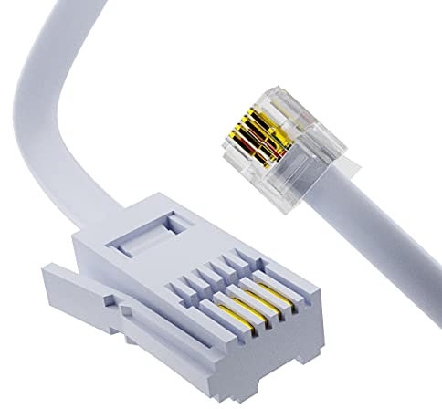 ASNQ BT Telephone to RJ11 Cable Long 3m - BT cable 4 Pin Wire 6P4C ADSL Modem Phone Plug Male Broadband Cable, Extension Lead for Landline, Modem, Fax, Dial-up White