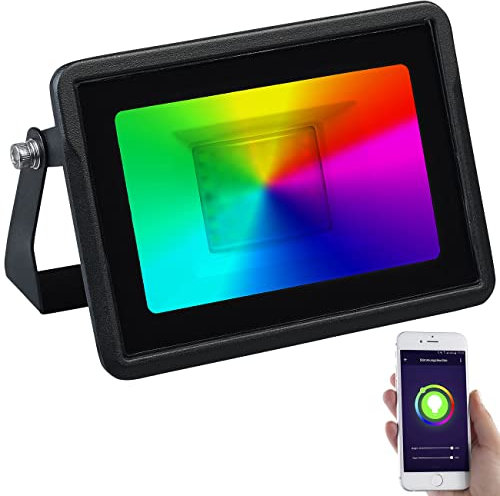 Luminea Home Control LED Fluter: WLAN-RGB-CCT-Fluter, App, Sprachsteuerung, 1.620 lm, 20 W, IP65 (LED RGBW, WiFi-RGB-Strahler, Arbeitsleuchte)