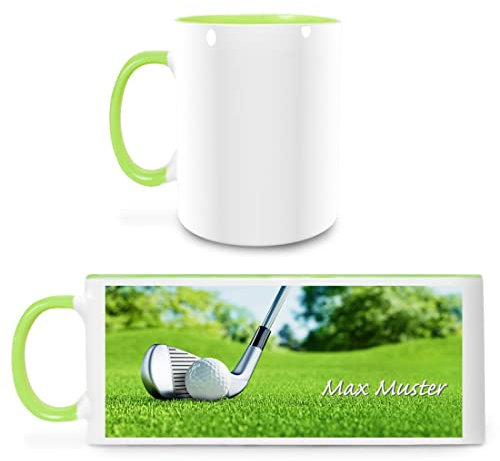 Manutextur Tasse mit Namen - personalisiert - Motiv Golf - viele Farben & Motive - weiß/hellgrün - persönliches Geschenk mit Wunsch-Motiv und Wunsch-Name