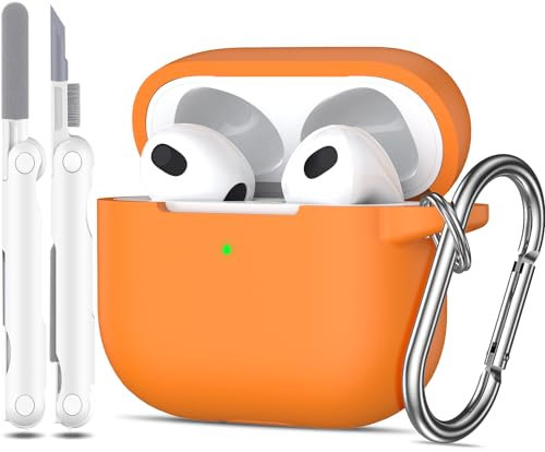 MHYALUDO Kompatibel mit AirPods 3 Generation Hülle 2021, Kompatibel mit AirPods 3 Hülle, weicher Silikonschutz, kompatibel mit AirPods 3-Hülle mit Schlüsselanhänger und Reinigungsset, Orange