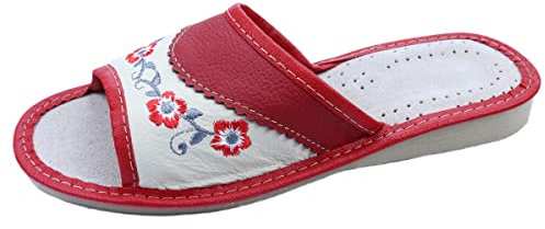 APREGGIO Ciabatte donna – Pantofole Donna Estive Pelle - Ciabatte Donna Casa - Ciabatte Donna Estive Eleganti - Rosso 38 EU