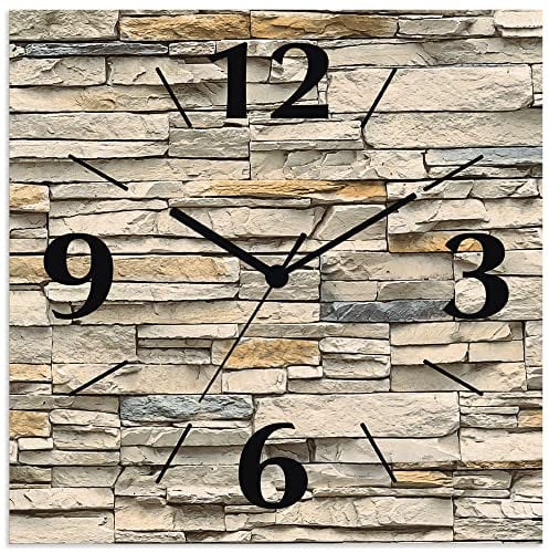 ARTLAND Wanddeko Wanduhr ohne Tickgeräusche Alu Funkuhr 30x30 cm Quadratisch Lautlos analoge Funkuhr, 4 Ziffern 30x30 cm Braune alte Ziegelmauer R2QS