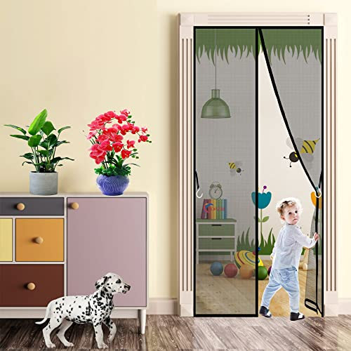Moustiquaire pour Porte, 240x200cm Rideau Moustiquaire Porte Magnétique, avec Aimants Fermeture Automatique, Garde l'Air Frais à l’Intérieur et les Insectes à l'Extérieur, Noir, 663 Tailles