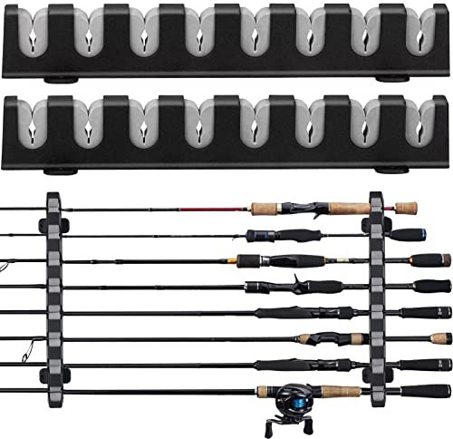 THKFISH Rutenständer Angelruten Angelrutenstände Angelrutenhalter Wand Vertikale/horizontale Angelrutenhalter für die Wandmontage A grau-horizontaler Rutenständer zur 8 Ruten
