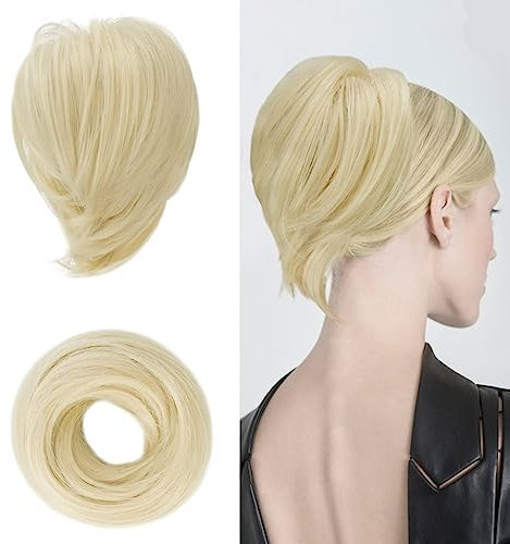 BARSDAR Haarteil Hair Extensions Haarknoten-Pferdeschwanz-Verlängerung,Gerades synthetisches Haarteil, kurzes Pferdeschwanz-Brötchen, Haarschmuck einfach Scrunchie für Frauen Platinblond