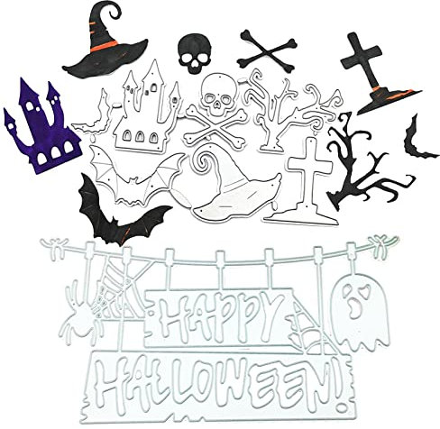 Cutting Dies Halloween, Cutting Dies Scrapbooking, Metal Embossing Halloween, Geeignet für die Herstellung von Halloween Grußkarten, um Geschenke Einzigartiger zu Machen(Silber)