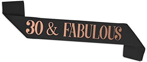 30th Birthday Sash, Black and Rose Gold 50&Fabulous Birthday Satin Sash for 30th Birthday Party Decoration Women Birthday Gift Party Favour Accessories A3HJ30