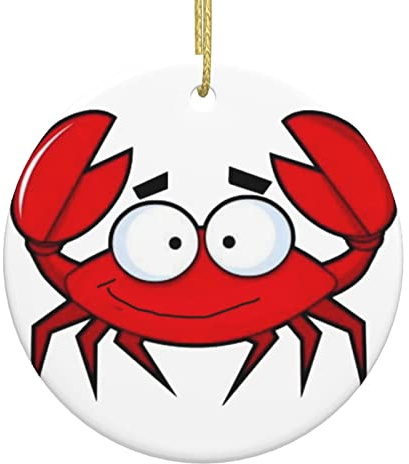 Cartoon-Krabbe runder Weihnachts-Anhänger aus Keramik, hängende Ornamente, Weihnachtsbaumschmuck