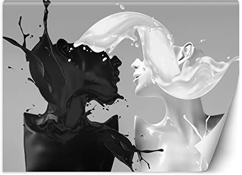 Feeby Papier Peint Intissé Coffee & Milk 450x315 cm noir et blanc XXL Moderne Décoration Murale Tableaux Muraux Tapisserie Salon Chambre à coucher L'abstraction Paire de personnes