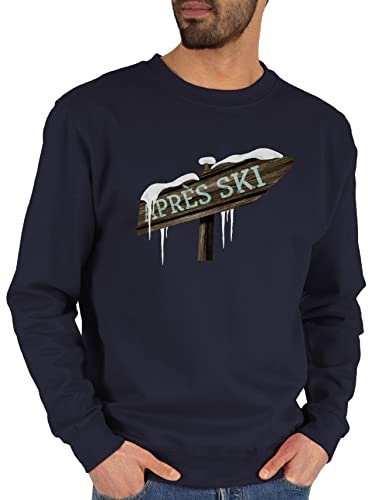 Sweater Pullover Sweatshirt Herren Damen - Skiurlaub Apres - Holzschild Schnee Après Ski - L - Dunkelblau - Party Apres+ski Fahren apre Mottoparty Geschenk Fasching après+ski+Party Outfit apreski