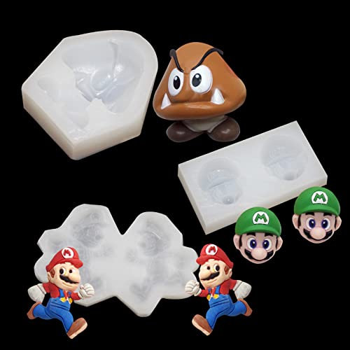 Super Mario - Stampo per fondente in silicone, per decorare torte, cioccolato, caramelle, biscotti, torte, cioccolatini, 3 pezzi