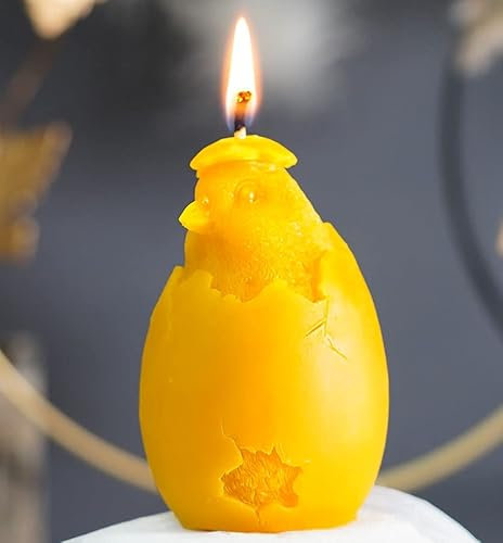 tea4chill Bienenwachskerze aus 100% Bienenwachs, Honigkerze, Osterkerze Küken, Kerze für Ostern 6 x 6 x 9,5cm, Osterdeko, Osterkerze, lange Brenndauer, handgefertigt