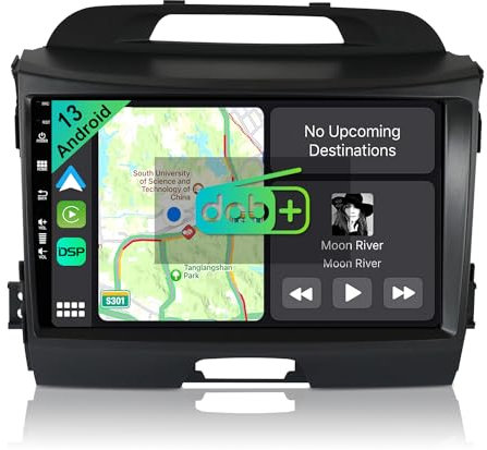 YUNTX [DAB-4G+64G] Android 14 2 DIN Radio Coche para Kia Sportage (2010-2015)-[Incorporado Dab+/CarPlay/Android Auto/DSP/GPS]-IPS 2.5D 9”-Mic+Cámara-Bluetooth 5.0/Control del Volante/WiFi/USB/4G