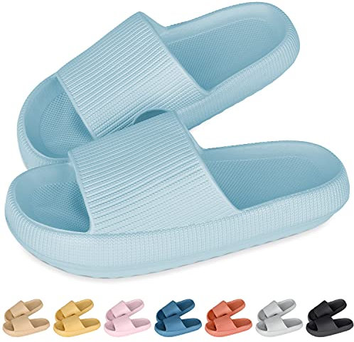 DOUUCO Cloud Sliders for Women and Men - Pillow Super Soft Cozisliders Slippers Open Toe - Shower Pool Summer Flip Flop Sandals House Slides for Indoor & Outdoor