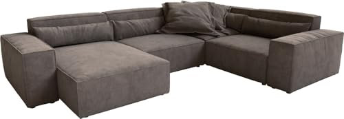 Wohnlandschaft Sirpio Mikrofaser Khakibraun 300x210 cm Recamiere variabel