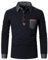 UUAISSO Poloshirt Herren Langarm Polo Shirts Baumwolle Farbe Nähen Tasche T-Shirt Slim Fit Golf Navy blau L