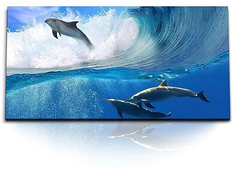 Paul Sinus Kunstdruck Bilder 120x60cm Delphine Surfen Wellen Blau Meer unter Wasser