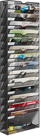PAG-Mass 16 Fächern Wandorganizer Hängend Dokumentenablage,Metall Zeitschriftenhalter Wand für Büro/Zuhause/Schule,Gibt Ein Zusätzliches Mit Flachem Boden Für Lagerung,Schwarz