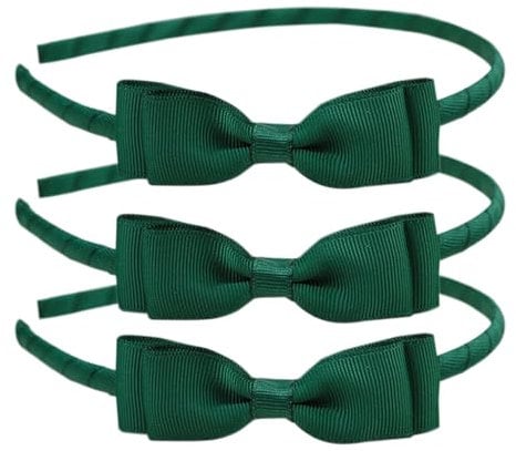 AYNKH 3 Pieces School Bows Headbands Alice Bands, Girls Uniform Colours Ribbon Bow Set Hair Accessories Birthday Gift Green