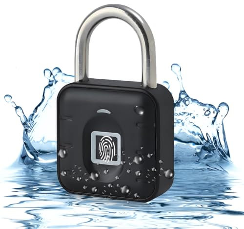 Schloss mit Fingerabdruck,Vorhängeschloss für Fitnessstudio,wetterfest,mehrbenutzer,schlüsselloses Schloss Wasserdicht Vorhängeschlöss für Fitnessstudio,Gepäck,Lagerhäuser,Spind Schwarz