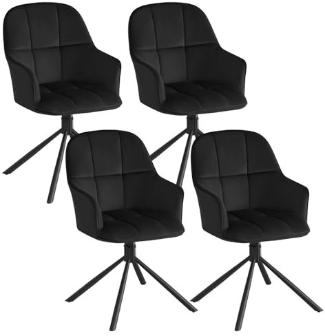 Lestarain 4er Set Esszimmerstühle drehbar, Stuhl Esszimmer, Drehstuhl, Küchenstuhl mit Armlehnen Rückenlehne, Wohnzimmerstuhl, Polsterstuhl, Sessel, Metallbeine, Samt, Schwarz, LCNI126002-1