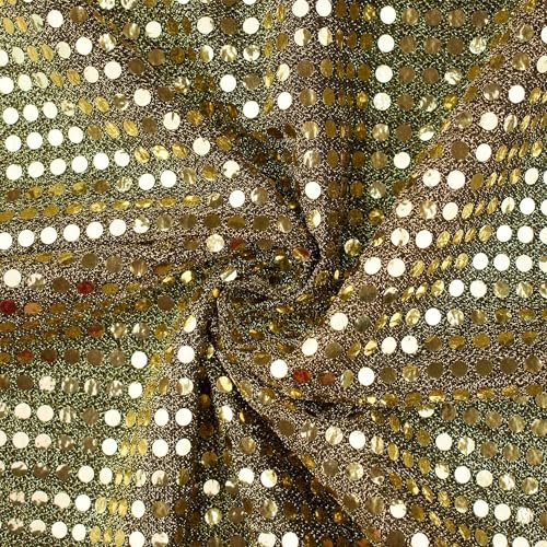 Paillettenstoff, Kreise 6mm, Meterware, Dekostoff, Kostümstoff. glänzend gold/schwarz (Länge am Stück: ab 100cm / Breite: 100cm)