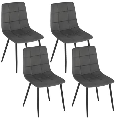 EUGAD Esszimmerstühle 4er Set, für Esszimmer Küche Wohnzimmer, Küchenstühle gepolstert mit Rückenlehne Samtbezug, mit Metallbeinen, 150 kg belastbar, Dunkelgrau