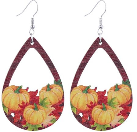 Yapetnck Ohrringe – lustige Herbst-Tropfen-Ohrringe | lustige Holz-Ahorn-Schmetterling-Ernte-Kürbis-Tropfen-Ohrringe, leichter Herbstschmuck für Damen und Mädchen, Refer to , Siehe