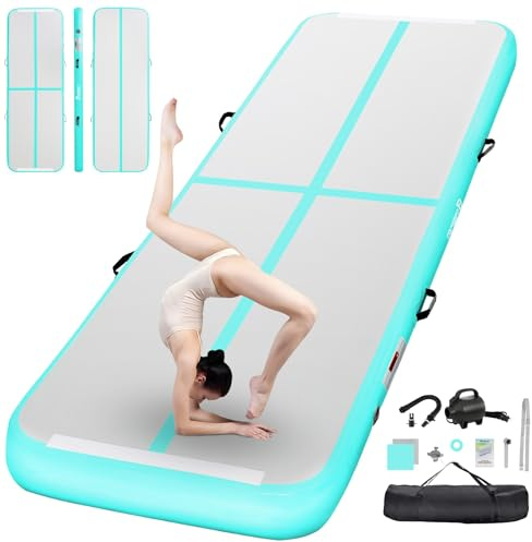 FBSPORT Airtrack Matte, 20cm Hoch Verdicken 3M Tumbling Matte,Gymnastikmatte mit Luftpumpe,Trainingsmatte mit Tragetasche,Turnmatte für Zuhause, Outdoor,Yoga