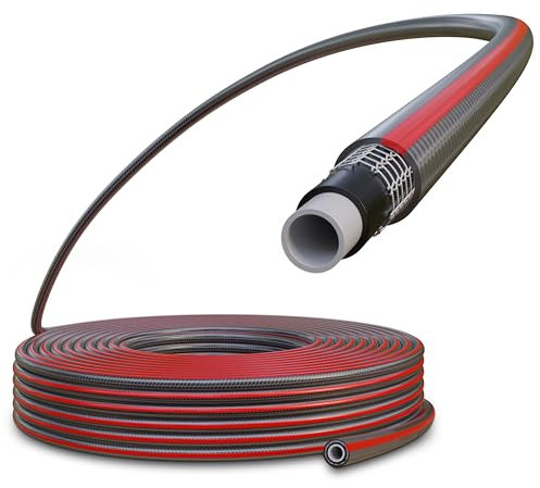 Poppstar PVC Gartenschlauch 25m, 12mm ID 17mm AD (1/2 Zoll), 4-lagig, Betriebsdruck max. 8 bar, flexibler Gartenwasserschlauch