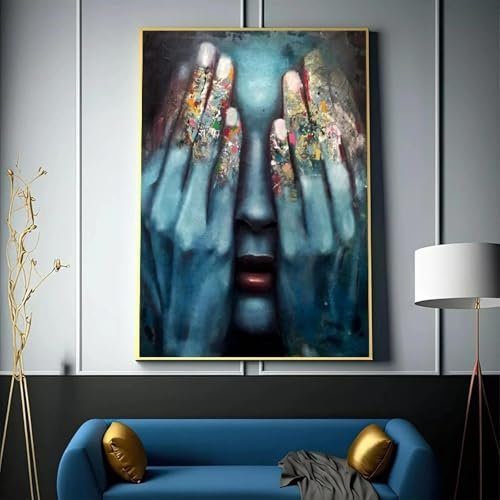 KEMEIQI Abstrakte Frau, die Gesicht bedeckt, Poster, modernes Gemälde, Wandkunst, Bild für Wohnzimmer, Heimdekoration, Leinwanddrucke, Graffiti, 40 x 60 cm, rahmenlos