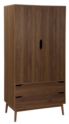 sweeek - Kleiderschrank im Vintage-Stil mit Holzdekor, 2 Türen, 2 Schubladen, 1 Kleiderstange - Nepal