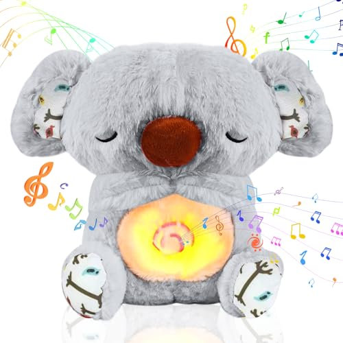 GUBOOM Schlummer Otter, Schlummer Koala Kuscheltier, Schlummer Otter mit Herzschlag, Kuscheltier Otter, Otter mit Atembewegung Und Musik für Baby (Grau)