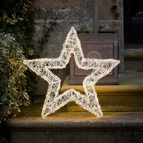 Lights4fun LED Stern Silhouette 38cm Timer warmweiß Stern Beleuchtet Außen LED Stern Weihnachtsdeko Fenster LED Stern stehend