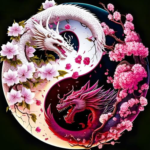 KEYIFA 5D Diamond Painting Set für Erwachsene Yin Yang Drache, DIY Diamant Bilder Art Kristall Set, Zubehör Full Drill, Home Wand Dekor 30x30cm