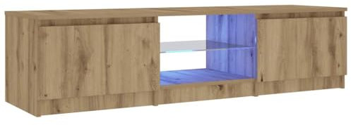 vidaXL TV-Schrank mit LED-Leuchten Artisan-Eiche 140x40x36 cm, TV-Möbel, TV-Board, Fernsehtisch, TV-Ständer, Fernsehschrank, Fernsehmöbel