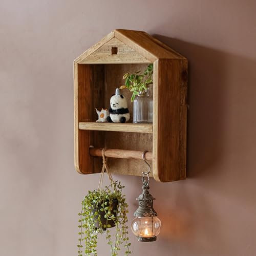Rustikales braunes Holzregal in Hausform, Aufbewahrungsschrank, Organizer, Regal, Vintage-Stil, Schattenbox, Wandmontage, schwebendes Regal