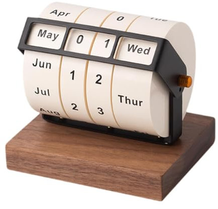 MagiDeal Wooden Wheel Perpetual Desk Calendar Tabletop Perpetual Calendars Month Week Day Display Standing Calendar Desk Accessories Desk Gifts for Women Men Kids Home Office Decor, Dark Brown