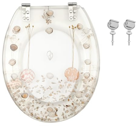 Transparenter Toilettensitz aus Kunstharz, Absenkautomatik, mit 2 Scharnieren, leiser Deckel mit langsamem Schließen, transparente getrocknete Blumen-Designs für die meisten tiefergeschlossenen