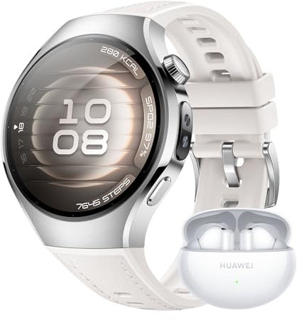 HUAWEI WATCH 5, 42mm Smartwatches, + FreeBuds 6i Bianco, Tecnologia Multi-sensing X-TAP, SpO2 dal Polpastrello, Health Glance, eSIM, con App ECG, HRV, 30 mesi di Garanzia, Bianco