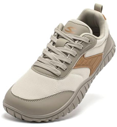HOBIBEAR Wide Barefoot Shoes for Womens Mens Minimalist Trail Running Hiking Sneakers Comfortable Lightweight Beige