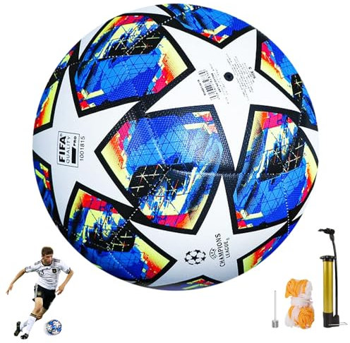 CLIUNT Championsleague Ball, Größe 5 Fußball für Kinder und Erwachsene, Professioneller Fussbälle mit Pumpe, Fußballfans Artikel Fußballliebhaber, Geburtstagsgeschenk Regelmäßiges Spiel und Training