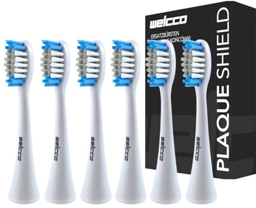 Welcco Ersatzbürstenköpfe 6 Stück – weiße Aufsteckbürsten für Silk'n SonicSmile SG986 Schallzahnbürste – konturierte mittelharte DuPont Nylonborsten, Zahnfleischpflege