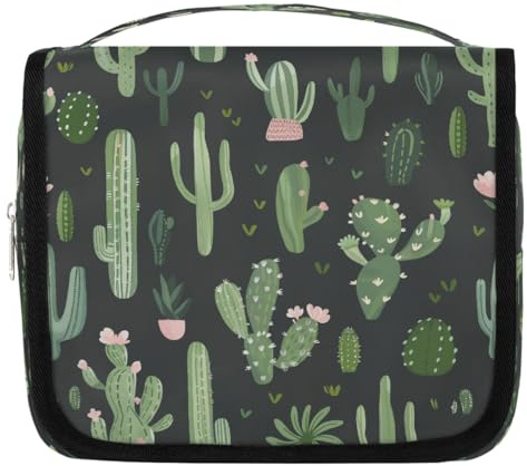 Mexpekil Neceser colgante de viaje para mujer, diseño de cactus verde, bolsa de lavado grande, portátil, organizador de cosméticos para niñas y niños