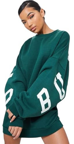 Crazy Fashion Women Sweatshirt Buffalo Long Sleeve Casual Crew Neck Pullover City New York Slogan Sweatshirts For Women Print Oversized Jumper Dress Ladies Tops (Bottle Green, UK 8-16)