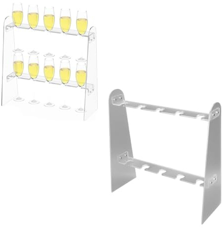 Locadence 2 Tier Champagne Glass Holder, 10 Slot Detachable Acrylic Tabletop Stemware Hanging Display Rack, Champagne Flute Stand for Party Living Room Wedding