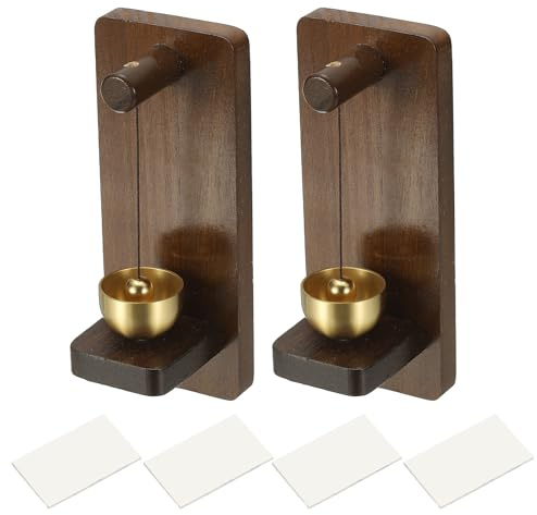 PATIKIL 2Set Shopkeepers Bell Wood Door Chime Magnetic Hanging Bell, Walnut
