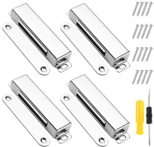 Magnetschnäpper - 4 Stück Tür Magnet, Edelstahl Magnetischer Türverschluss Extra Stark 40kg, Balkontür Schnäpper Türschließer Magnetverschluss Schrank für Drucktüröffner Schranktür Lamellentür(Silber)