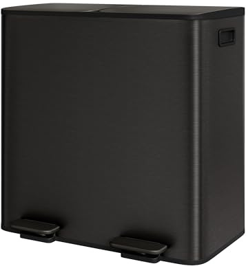 Euker Metall Mülleimer Küche 2-fach, 80L Mülltrennsystem mit 2 Fußpedalen & Soft-Close, 2 x 40L Inneneimer, seitlichen Griffen – Hygienische Abfalltrennung für Bio, Rest & Recycling, Mattschwarz
